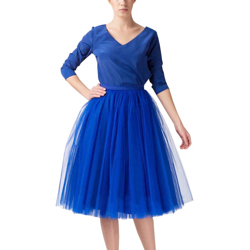 WDPL Wedding Planning Women's A Line Short Knee Length Tutu Tulle Prom Party Skirt Medium Royal Blue - Image 1